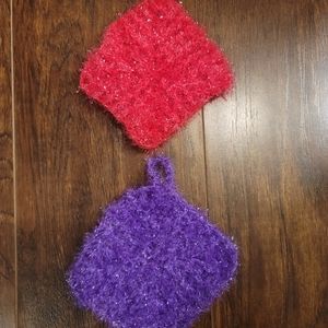 Kitchen Diamond-shaped Crochet Dishwashing Scrubbi